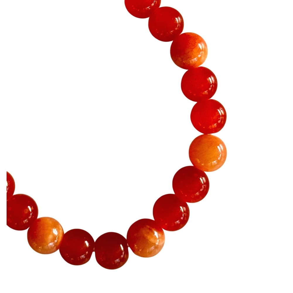 Handmade Red Orange Beaded Bracelet Stretchy Jewelry Gift - Picture 2 of 2